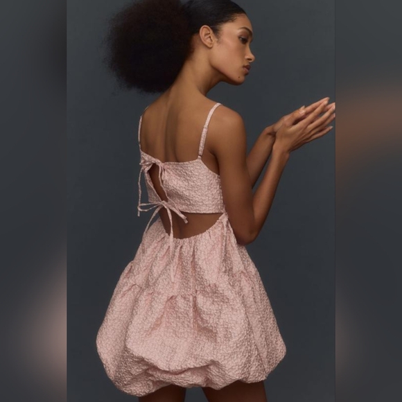 Aureta Studio x Anthropologie Square-Neck Bubble-Hem Mini Dress in Pink - Picture 2 of 16